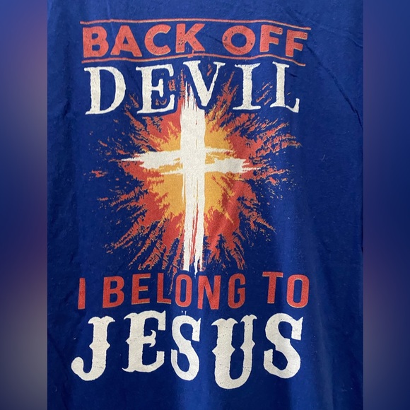 Vintage back print T-shirt - Back off devil I belong to Jesus - Royal Blue - Picture 3 of 3
